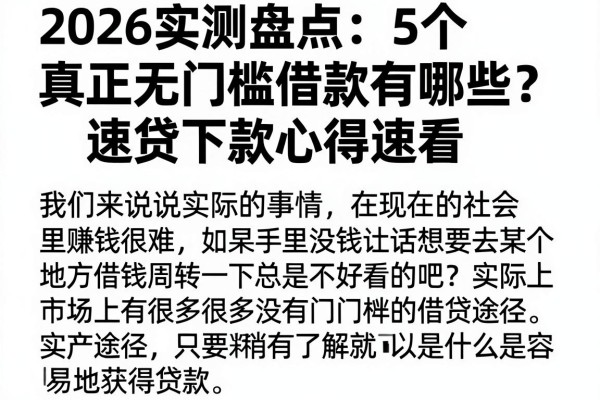 2026实测盘点：5个真正无门槛借款有哪些？速贷下款心得速看