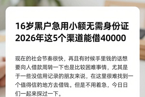 16岁黑户急用小额无需身份证，2026年这5个渠道能借40000