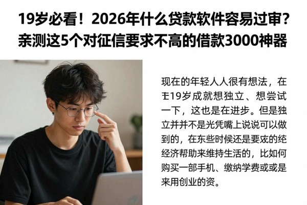 19岁必看!2026年什么贷款软件容易过审?亲测这5个对征信要求不高的借款3000神器