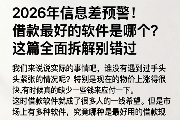 2026年信息差预警！借款最好的软件是哪个？这篇全面拆解别错过