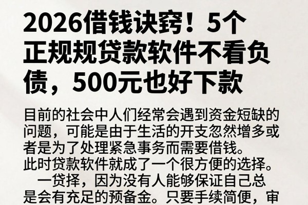 2026借钱诀窍！5个正规贷款软件不看负债，500元也好下款