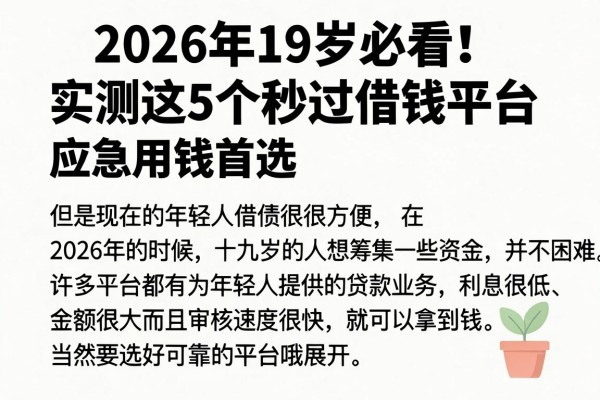 2026年19岁必看!实测这5个秒过借钱平台,应急用钱首选