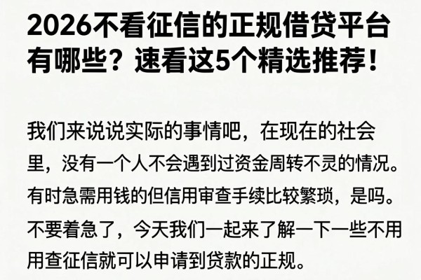 2026不看征信的正规借贷平台有哪些?速看这5个精选推荐!