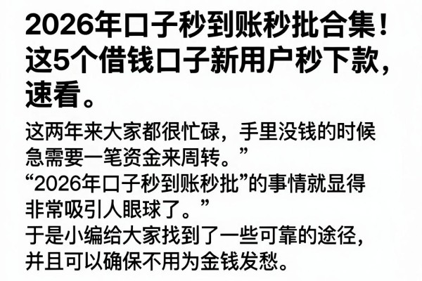 2026年口子秒到账秒批合集!这5个借钱口子新用户秒下款,速看