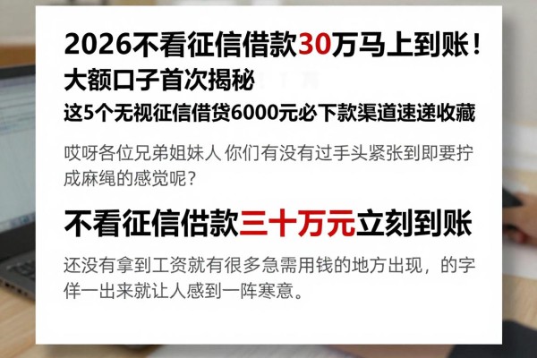 2026不看征信借款30万马上到账！大额口子首次揭秘，这5个无视征信借钱6000元必下款渠道速速收藏
