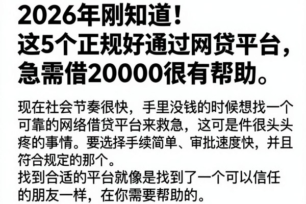 2026年刚知道！这5个正规好通过网贷平台，急需借20000很有帮助