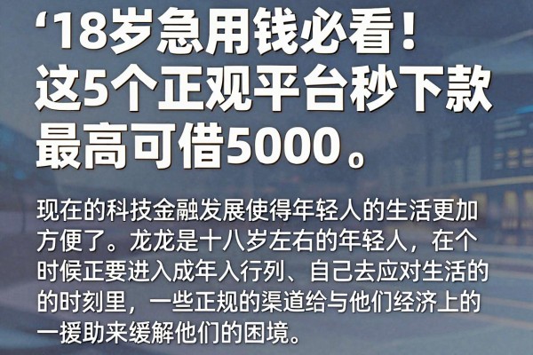18岁急用钱必看!这5个正规平台秒下款,最高可借5000