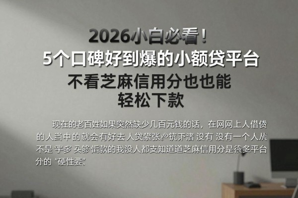 2026小白必看!5个口碑好到爆的小额贷平台,不看芝麻信用分也能轻松下款