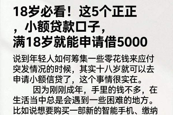 18岁必看！这5个正规小额贷款口子，满18岁就能申请借5000