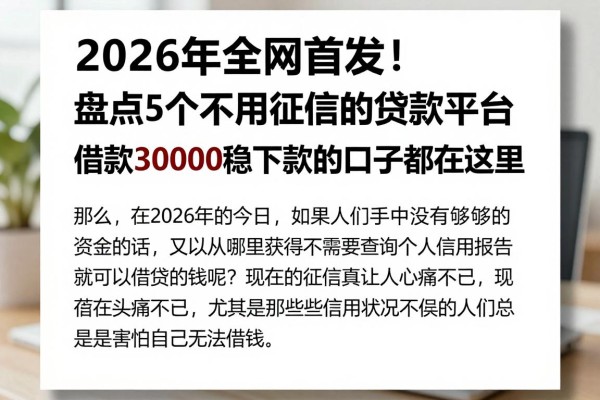 2026年全网首发！盘点5个不用征信的贷款平台，借款30000稳下款的口子都在这里