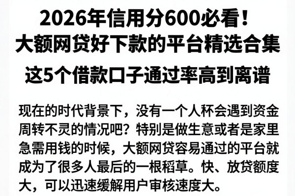 2026年信用分600必看!大额网贷好下款的平台精选合集,这5个借款口子通过率高到离谱