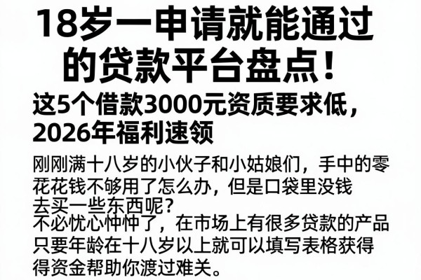 18岁一申请就能通过的贷款平台盘点!这5个借款3000元资质要求低,2026年福利速领