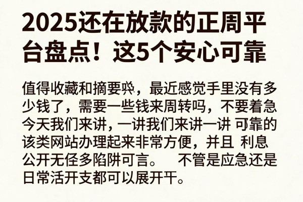 2025还在放款的正规平台盘点!这5个安心可靠,值得收藏