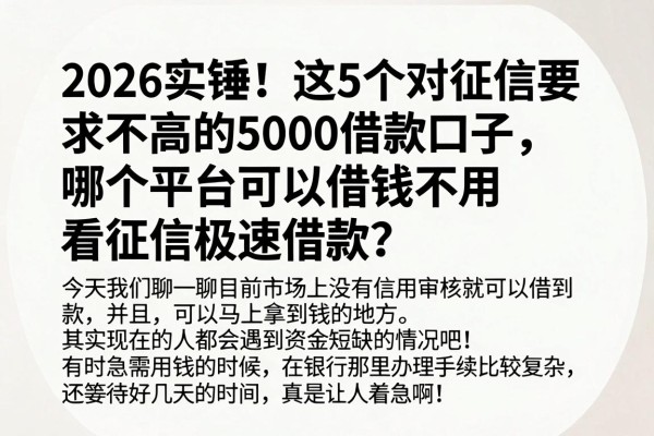 2026实锤!这5个对征信要求不高的5000借款口子,哪个平台可以借钱不用看征信极速借款?