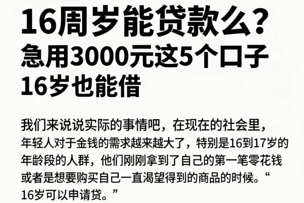 16周岁能贷款么?急用3000元这5个口子16岁也能借
