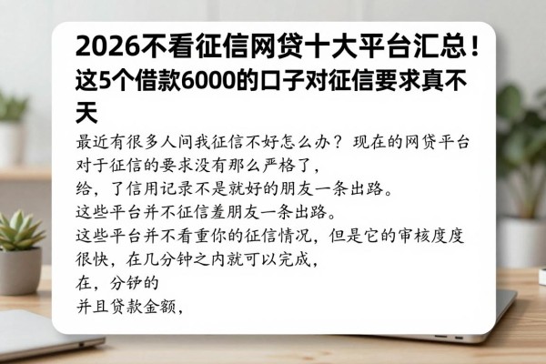 2026不看征信网贷十大平台汇总!这5个借款6000的口子对征信要求真不高