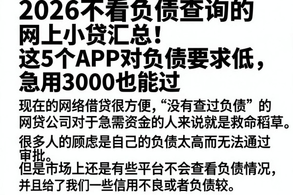 2026不看负债查询的网上小贷汇总!这5个APP对负债要求低,急用3000也能过