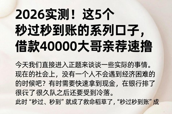 2026实测！这5个秒过秒到账的系列口子，借款40000大哥亲荐速撸
