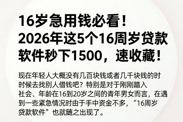 16岁急用钱必看!2026年这5个16周岁贷款软件秒下1500,速收藏!