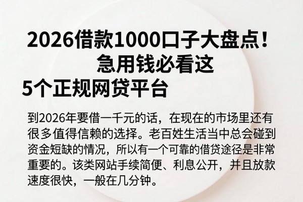 2026借款1000口子大盘点！急用钱必看这5个正规网贷平台