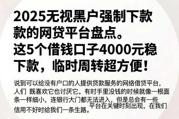 2025无视黑户强制下款的网贷平台盘点,这5个借钱口子4000元稳下款,临时周转超方便!