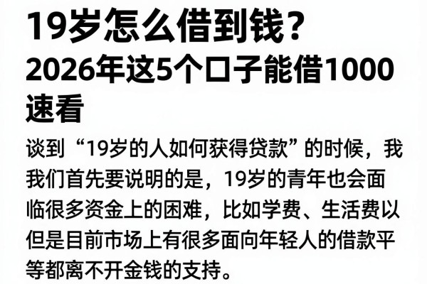 19岁怎么借到钱？2026年这5个口子能借1000，速看