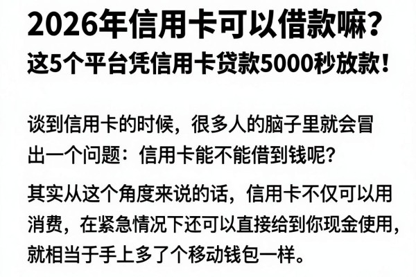 2026年信用卡可以借款嘛?这5个平台凭信用卡贷款5000秒放款!