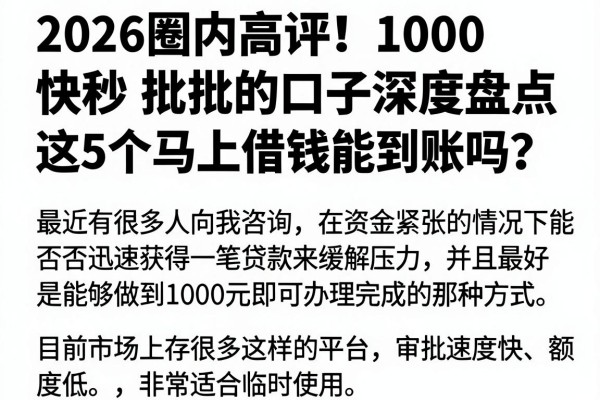 2026圈内高评！1000快秒批的口子深度盘点，这5个马上借钱能到账吗？