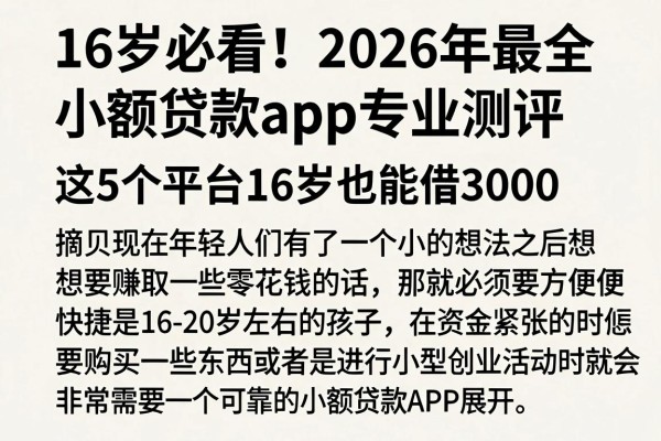 16岁必看！2026年最全小额贷款app专业测评，这5个平台16岁也能借3000