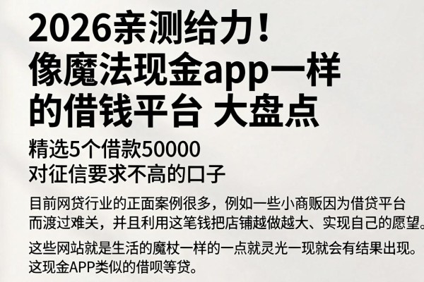 2026亲测给力!像魔法现金app一样的借钱平台大盘点,精选5个借款50000对征信要求不高的口子