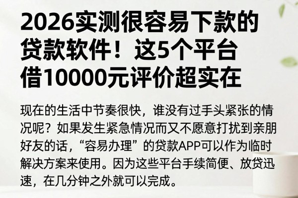 2026实测很容易下款的贷款软件!这5个平台借10000元评价超实在
