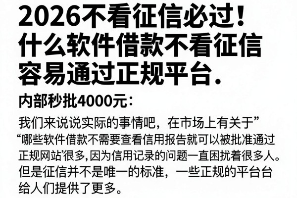 2026不看征信必过！什么软件借款不看征信容易通过正规平台，内部秒批4000元