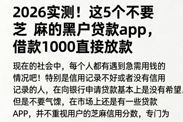 2026实测！这5个不要芝麻的黑户贷款app，借款1000直接放款