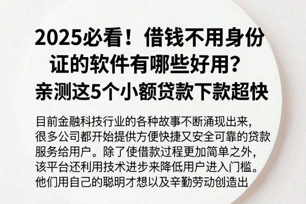 2025必看!借钱不用身份证的软件有哪些好用?亲测这5个小额贷款下款超快