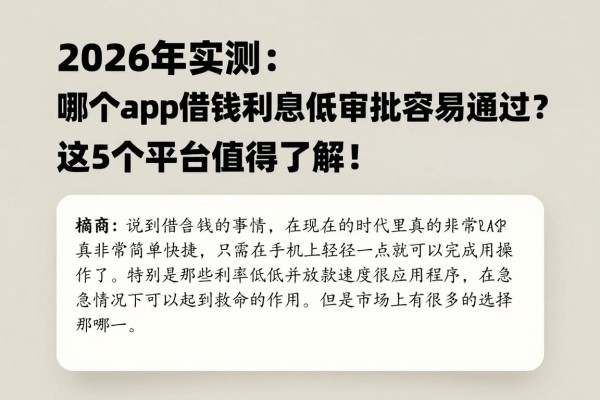 2026年实测：哪个app借钱利息低审批容易通过？这5个平台值得了解！