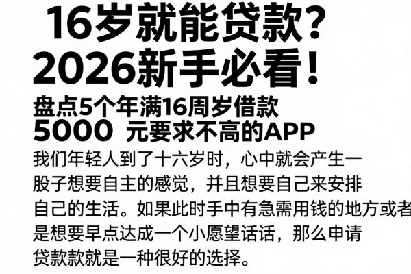 16岁就能贷款?2026新手必看!盘点5个年满16周岁借款5000元要求不高的APP