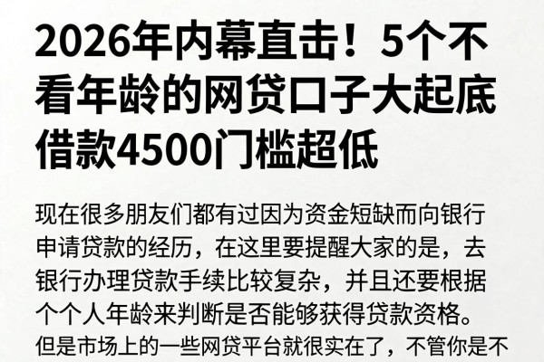 2026年内幕直击!5个不看年龄的网贷口子大起底,借款4500门槛超低