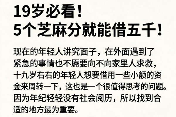 19岁必看！5个芝麻分就能借五千的小额借钱平台盘点