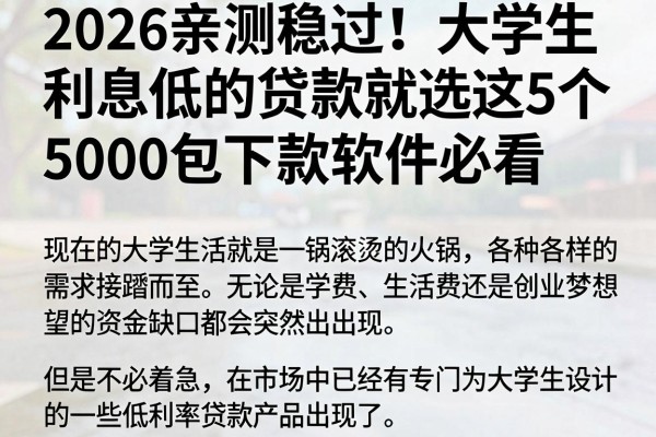2026亲测稳过！大学生利息低的贷款就选这5个，5000包下款软件必看