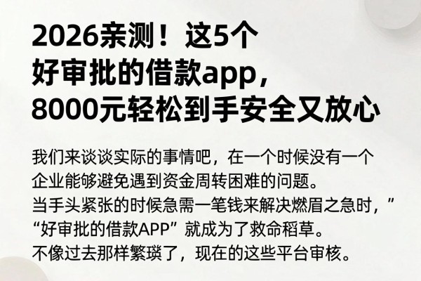 2026亲测!这5个好审批的借款app,8000元轻松到手安全又放心