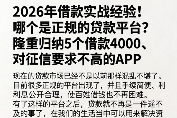 2026年借款实战经验!哪个是正规的贷款平台?隆重归纳5个借款4000、对征信要求不高的APP