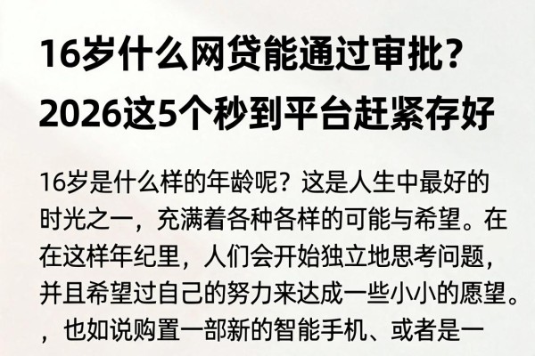 16岁什么网贷能通过审批？2026这5个秒到平台赶紧存好