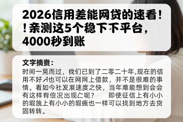 2026信用差能网贷的速看！亲测这5个稳下平台，4000秒到账