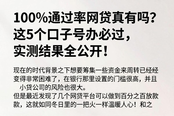 100%通过率网贷真有吗？这5个口子号称必过，实测结果全公开！