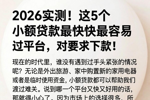 2026实测！这5个小额贷款最快最容易过平台，对要求下款！