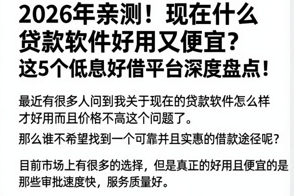 2026年亲测!现在什么贷款软件好用又便宜?这5个低息好借平台深度盘点!