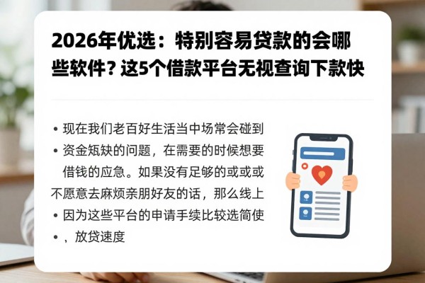 2026年优选:特别容易贷款的平台有哪些软件?这5个借款平台无视查询下款快
