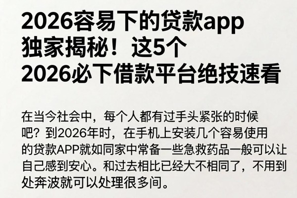 2026容易下的贷款app独家揭秘！这5个2026必下借款平台绝技速看