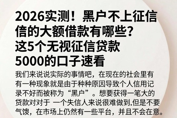 2026实测!黑户不上征信的大额借款有哪些?这5个无视征信贷款5000的口子速看