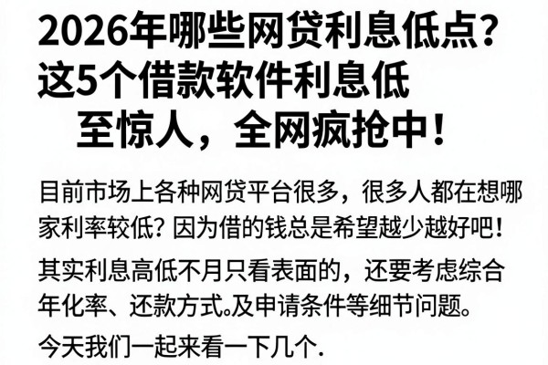 2026年哪些网贷利息低点？这5个借款软件利息低至惊人，全网疯抢中！